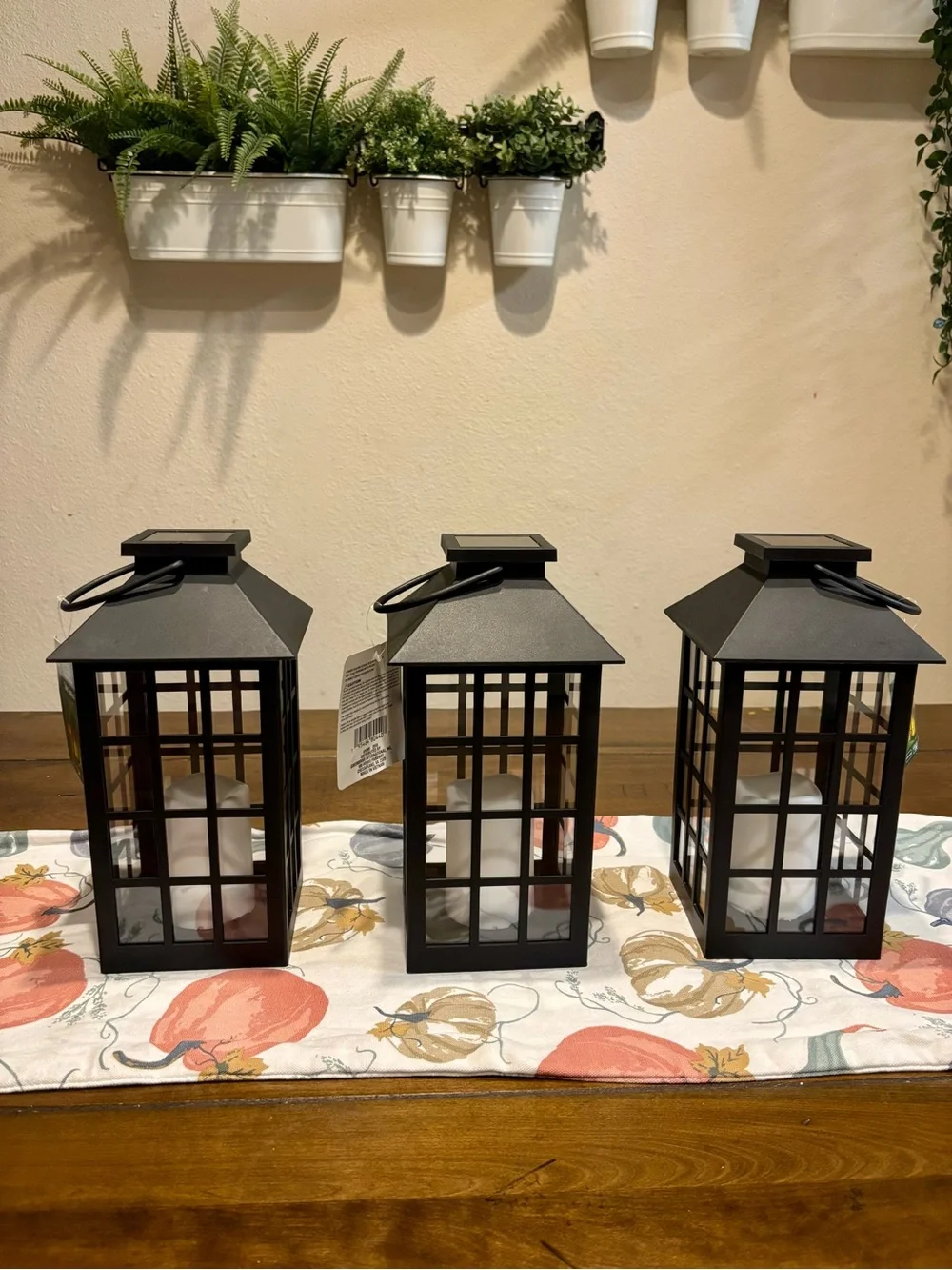 Black Metal Windowpane Lantern with LED Candle - Set of 3